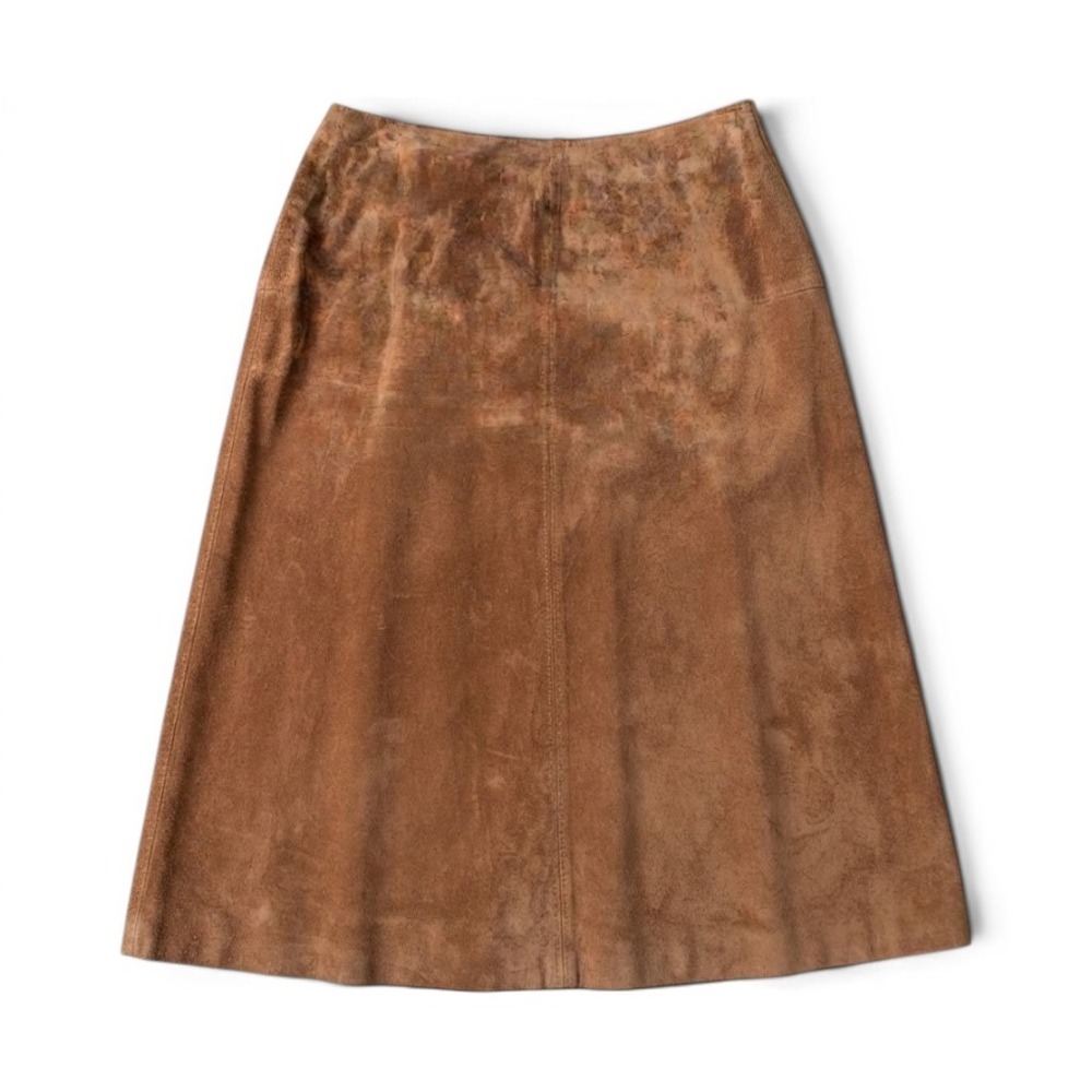 Cabela's Wms Tan Genuine Suede Leather Midi Skirt  16R Front Slit Boho Western‎